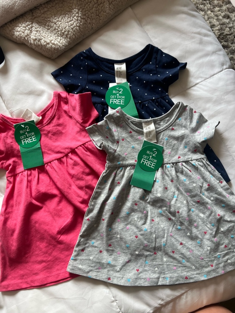 H&M Baby Girl Short-Sleeve Casual Dress Set — Pink, Navy & Gray